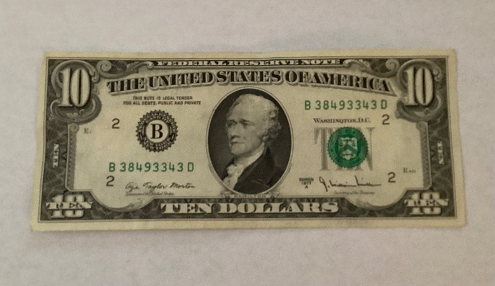 VINTAGE 1977A $10 Ten Dollar Bill Federal Reserve Note New York