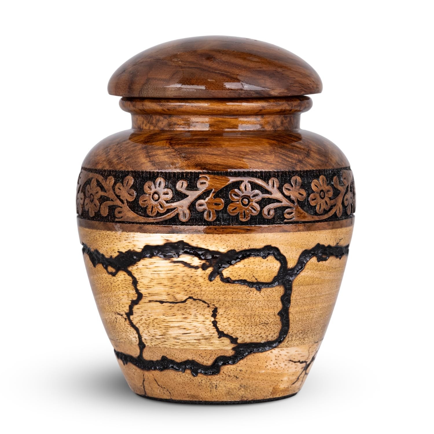 Small Wooden Urns for Human Ashes – 20 lb Black Thunderstorm Pattern Crematio...
