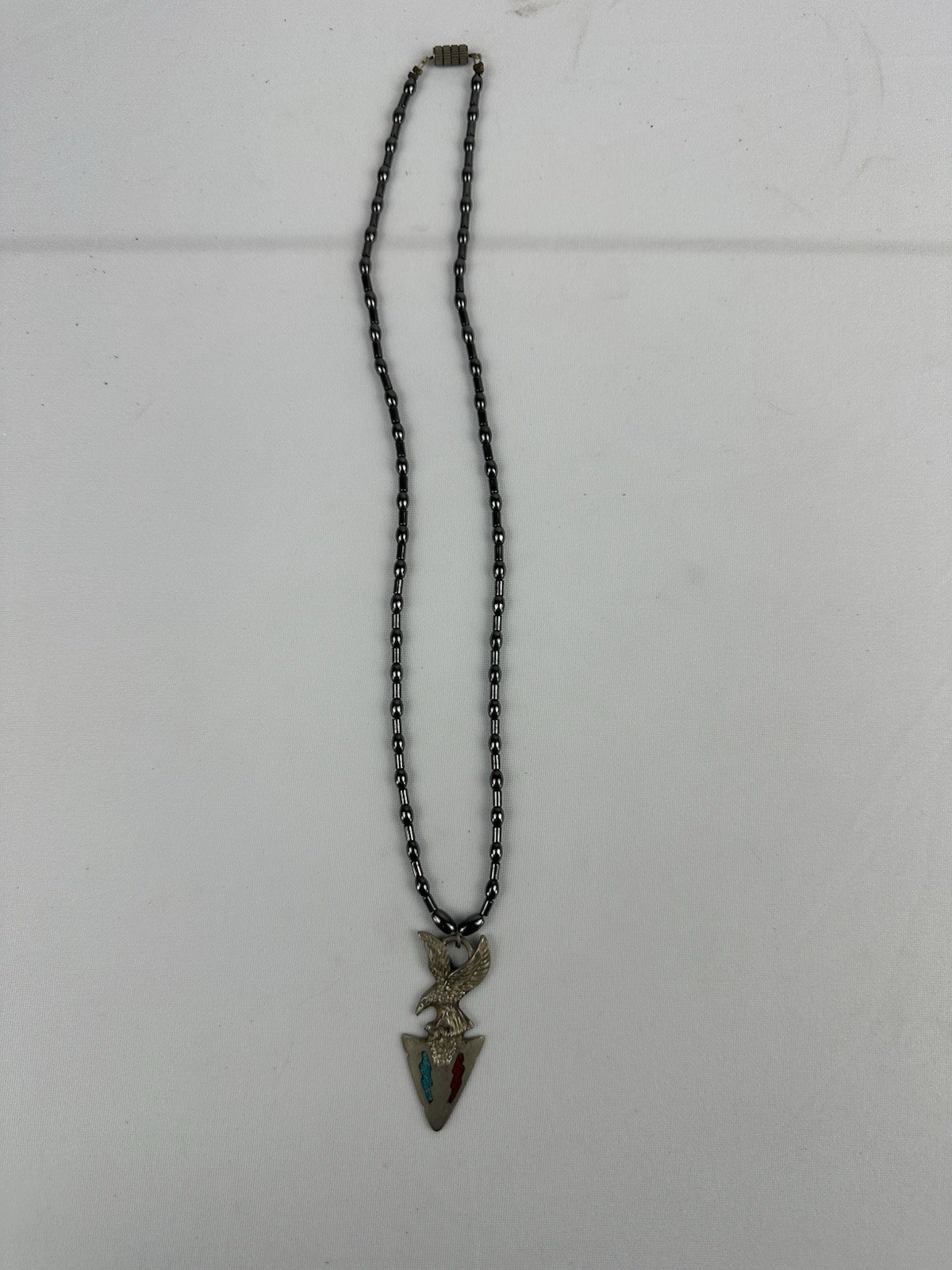 Southwestern Arrowhead Pendant Necklace with Coral and Turquoise Inlay Eagle