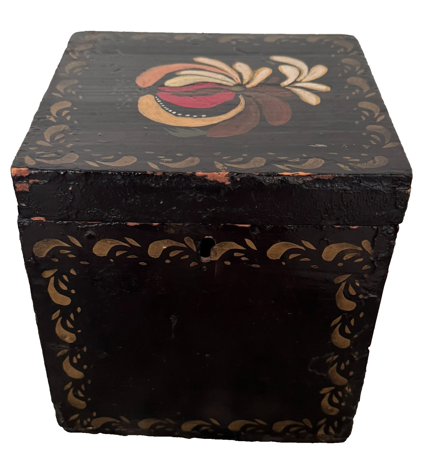 AAFA Antique Primitive Folk Art Painted Pine Box Wallpaper Lined c1860