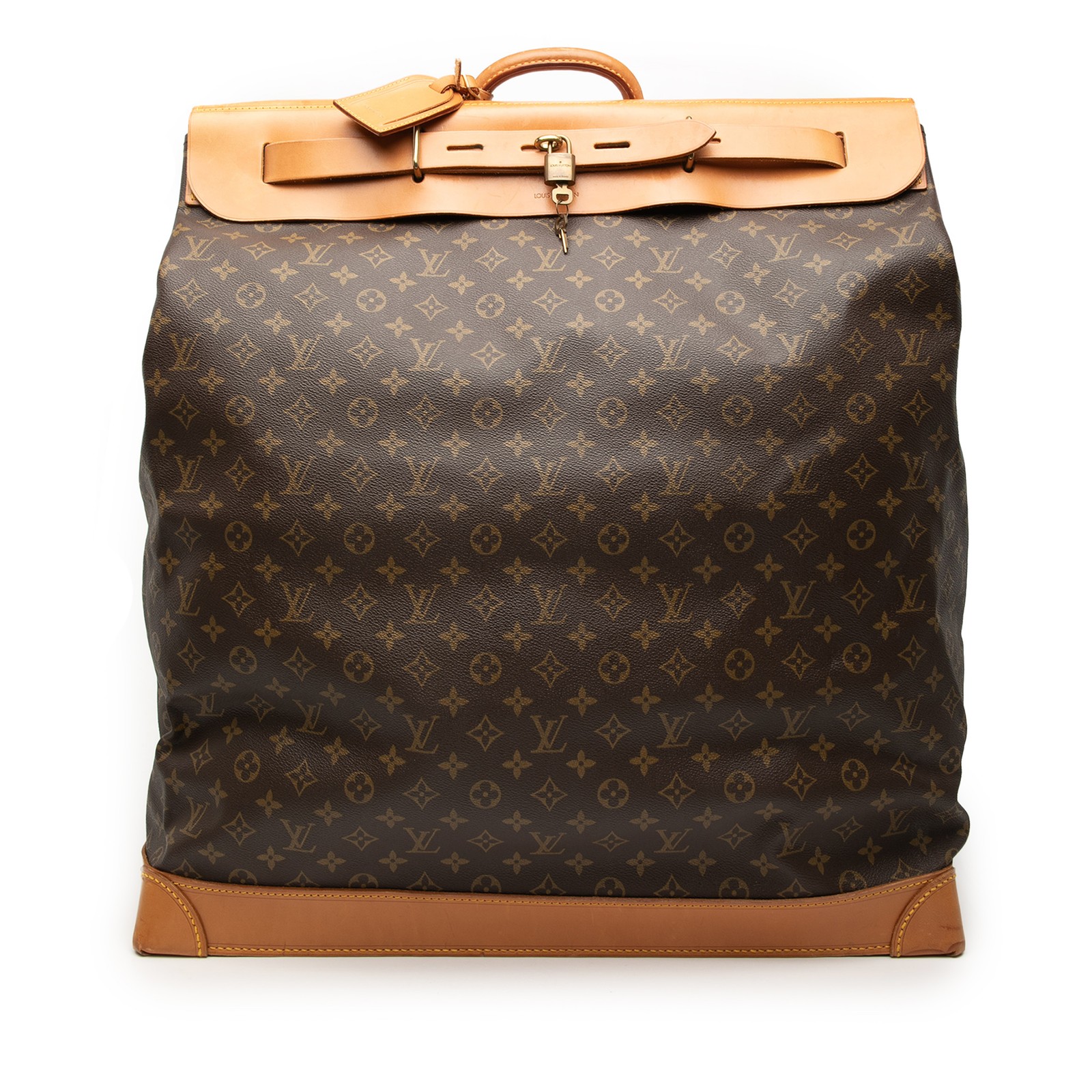 Authenticated Louis Vuitton Monogram Steamer 55 Brown Vachetta leather Leather