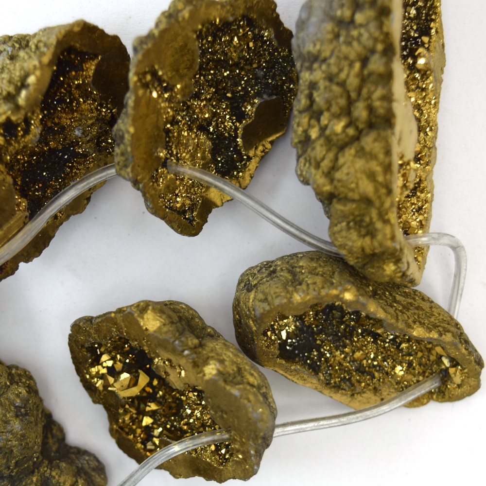 40mm - 50mm gold druzy agate freeform beads 15.5" strand 10 pieces