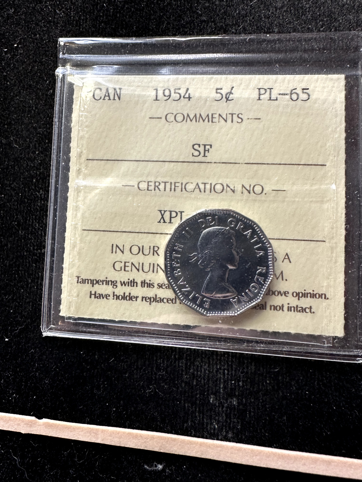 1954 S  ICCS Graded Canadian,  ¢5 Cent **PL-65** Cert# XPL 523