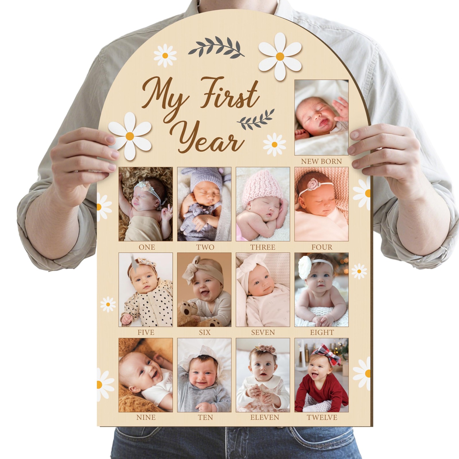 Large My First Year Photo Frame Board, 23 x 15 Inches 3D Daisy Decorations Di...