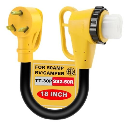 30 Amp to 50 Amp RV Adapter with Twist Lock for 30A NEMA TT-30P to NEMA SS2-50R