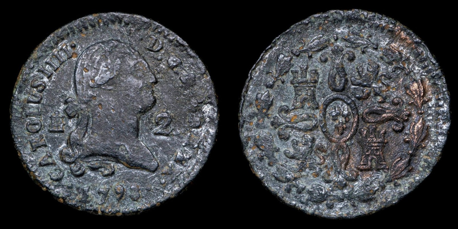 1798, 2 Maravedis Charles IV, Segovia Mint - 20 mm / 2,41 gr.