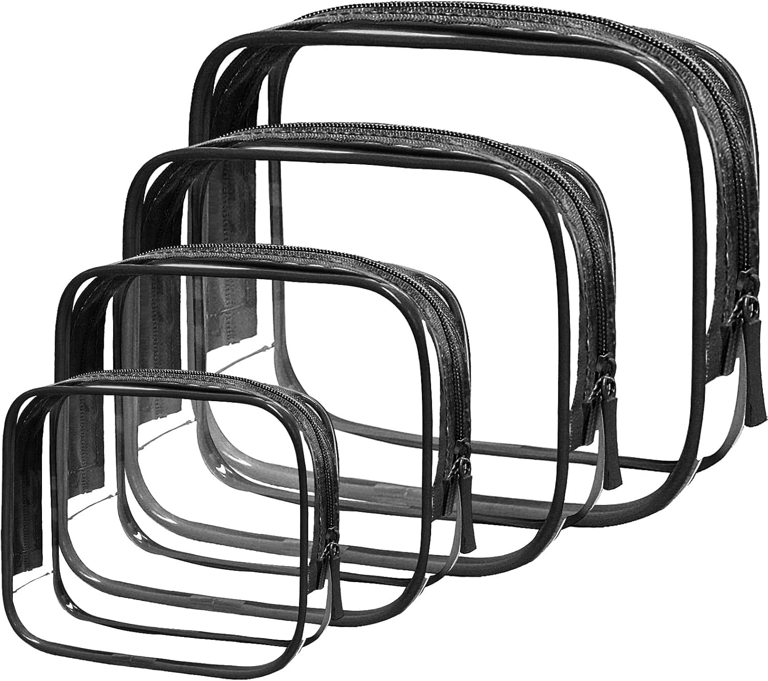 4 Pack Clear Toiletry Bag, Portable Travel Makeup Pouch with Zipper, TSA Approve