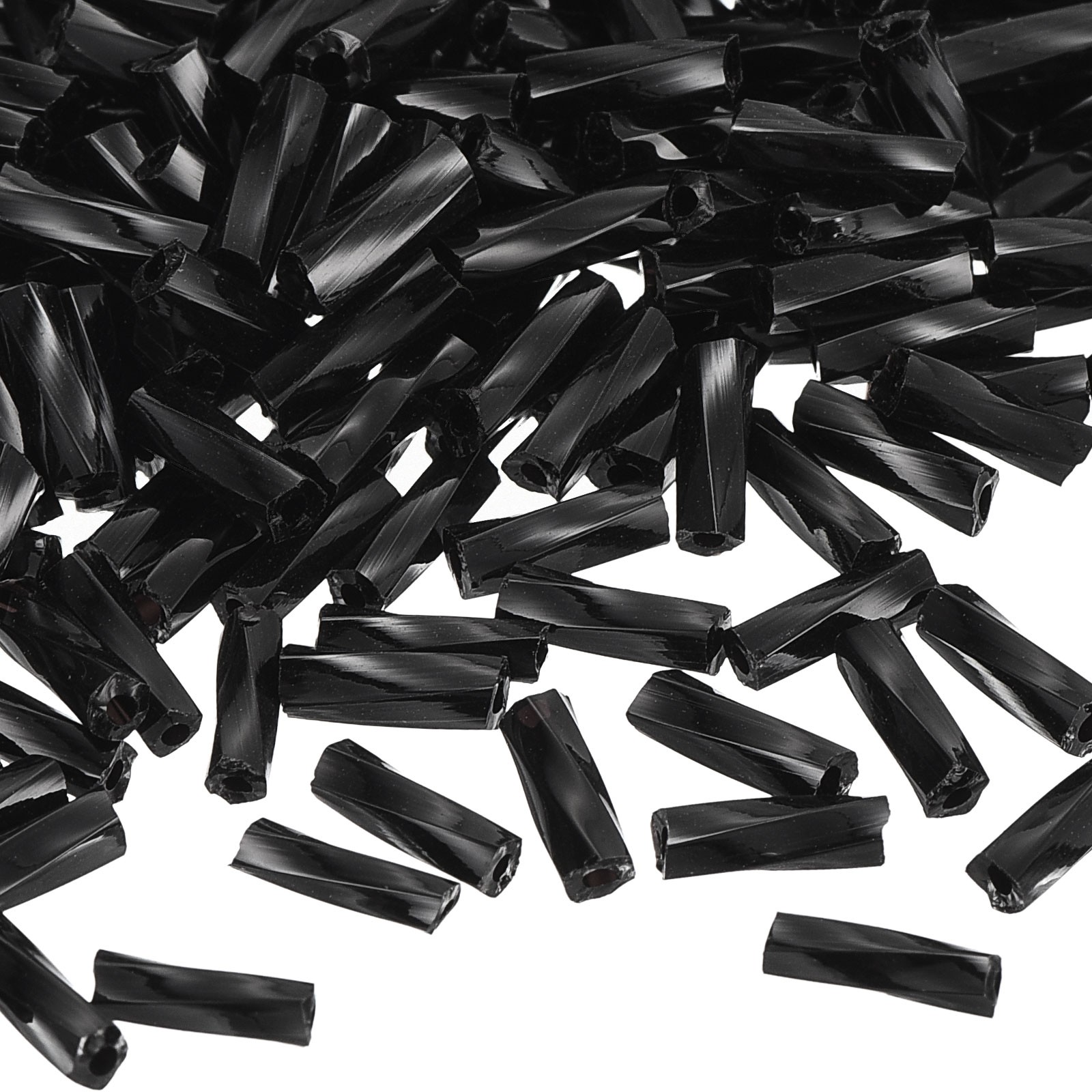 1200Pcs Glass Bugle Beads, 6x1.7mm Loose Bead (Solid Black)