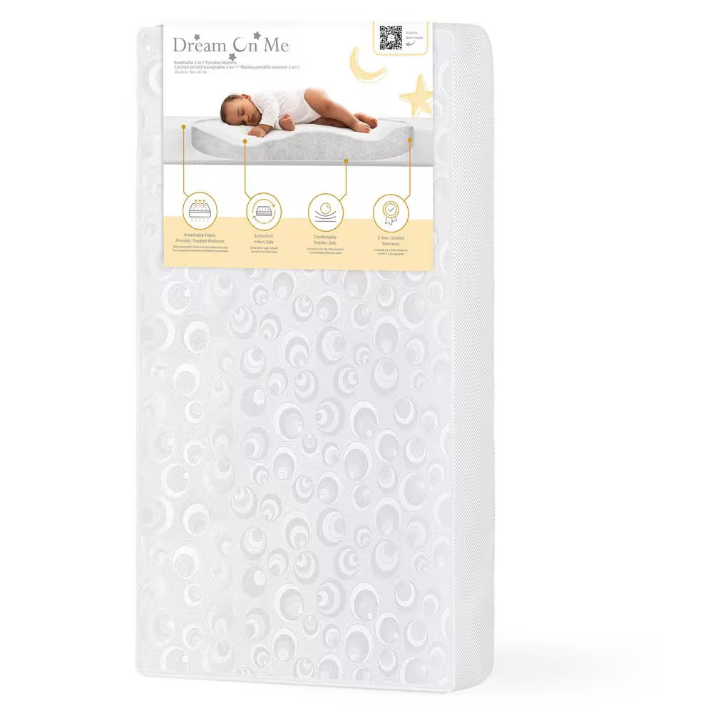 2-In-1 Breathable Two-Sided 3" Mini/Portable Crib Mattress