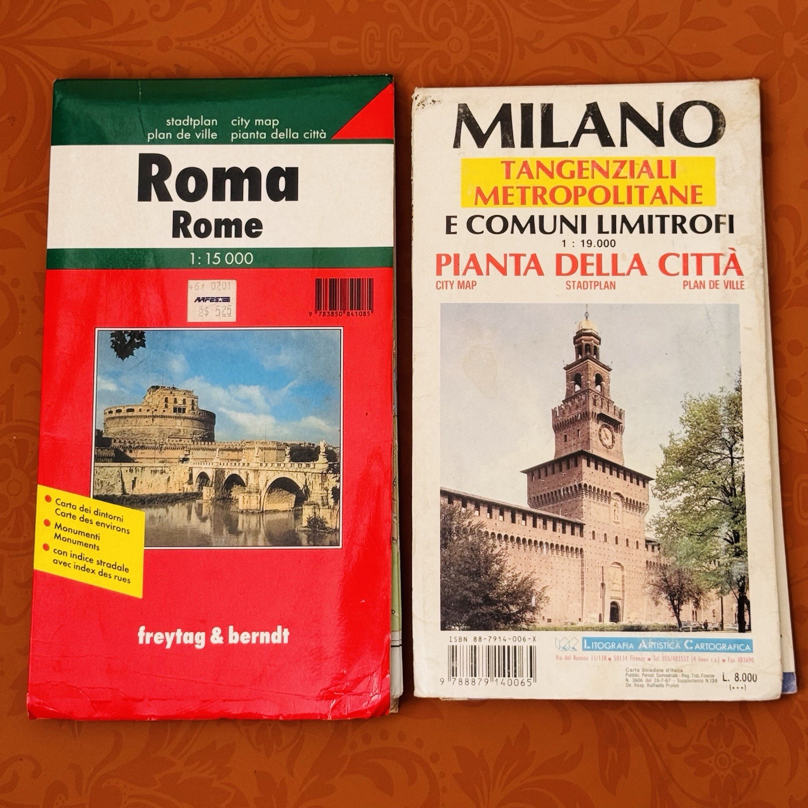 Rome City Street Map by Freytag & Berndt & Milano & Nearby Towns (LOT OF 2)