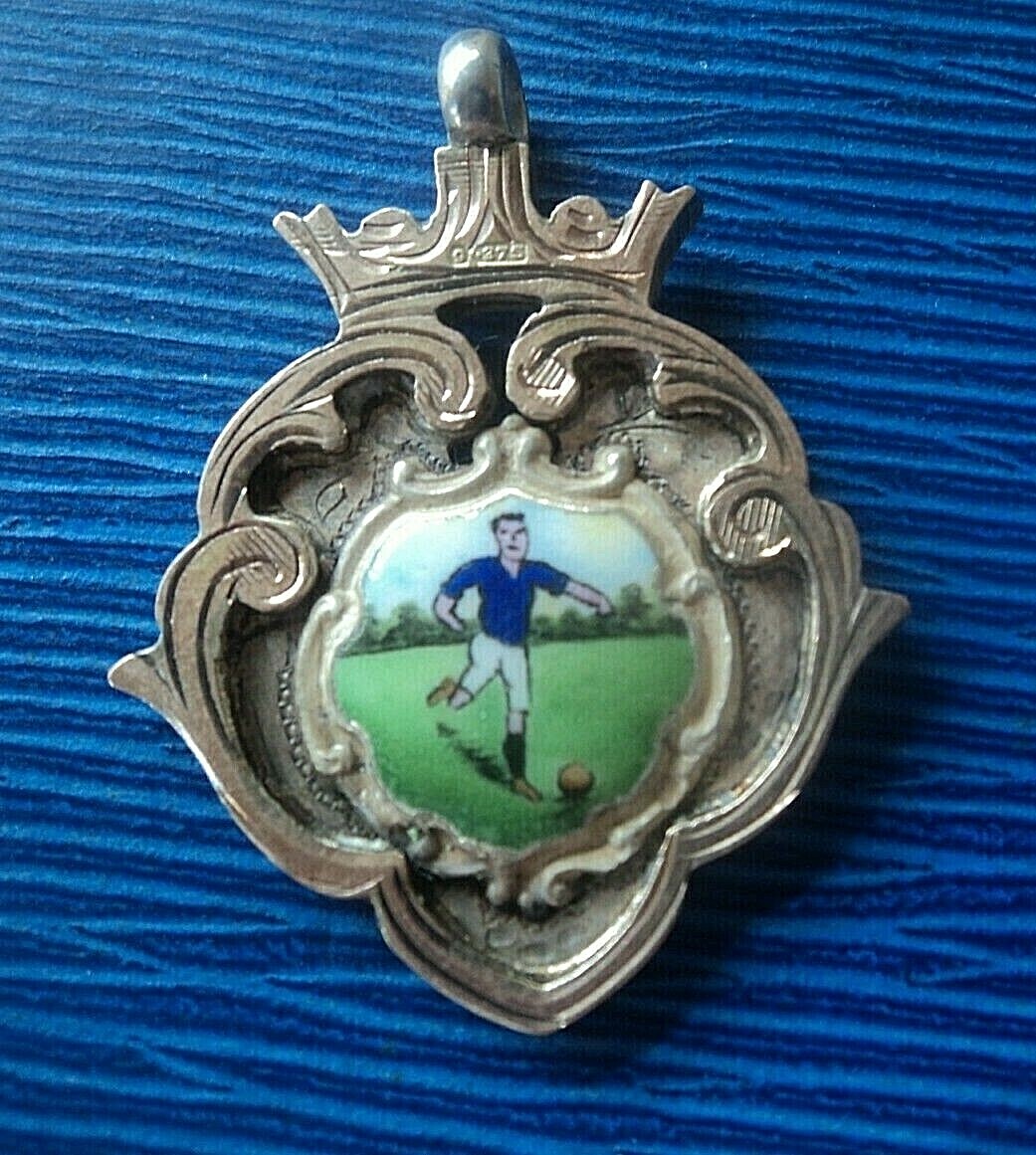 Stg Silver & Gold Enamel Football Fob Medal h/m 1929 Chester  Madeley , Telford 