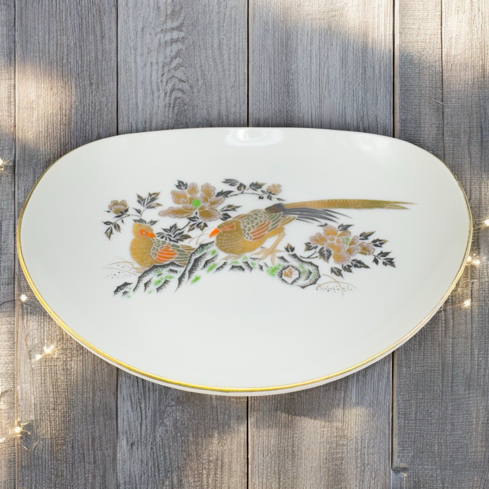 Vintage Perking East Fine Porcelain China Oval Dish Plate Pheasant Bird Pattern
