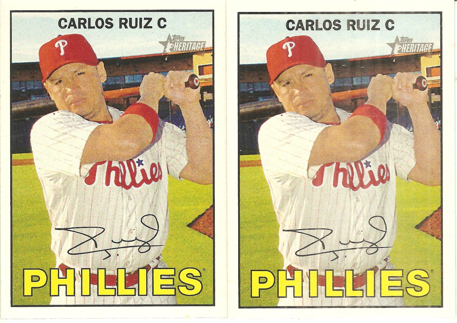 2 CARD 2016 TOPPS HERITAGE CARLOS RUIZ BASEBALL CARD LOT