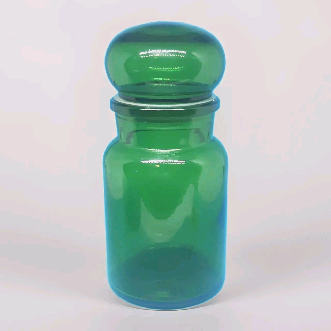 VINTAGE APOTHECARY JAR GREEN WITH LID MADE IN BELGIUM RETRO 7”
