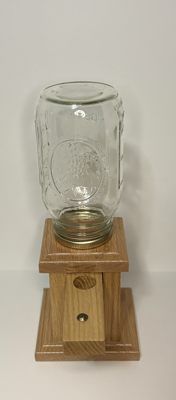 HANDMADE WOODEN JELLY BEAN/BUBBLE GUM DISPENSER W/GLASS BALL JAR