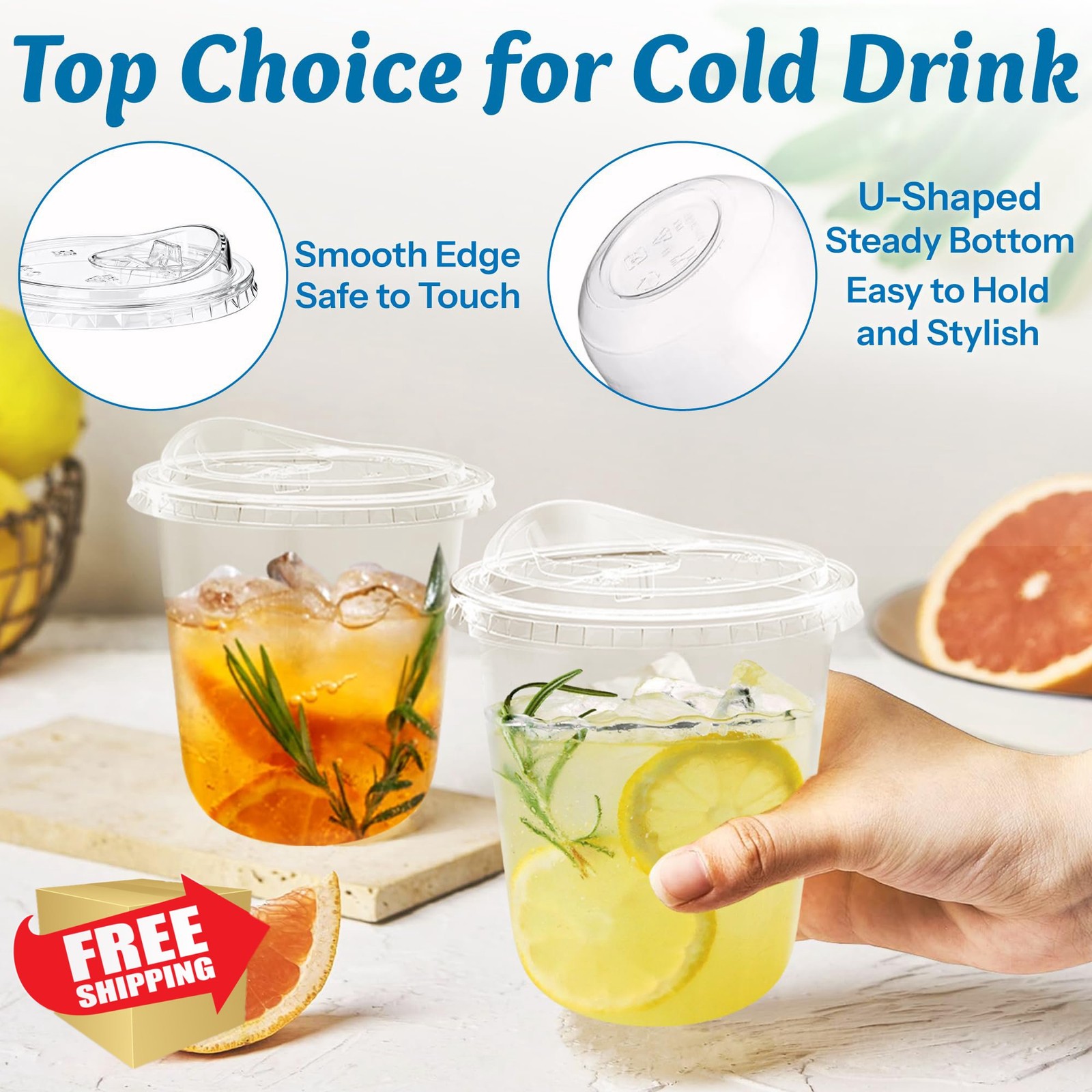 Homestockplus 100pk 12oz Clear Plastic Cups Sip Lids Cold Drinks