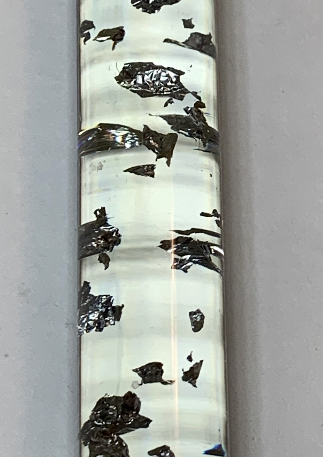 1 Vintage MCM Lucite Acrylic Taper Clear Candle Silver Flecks 11.5"