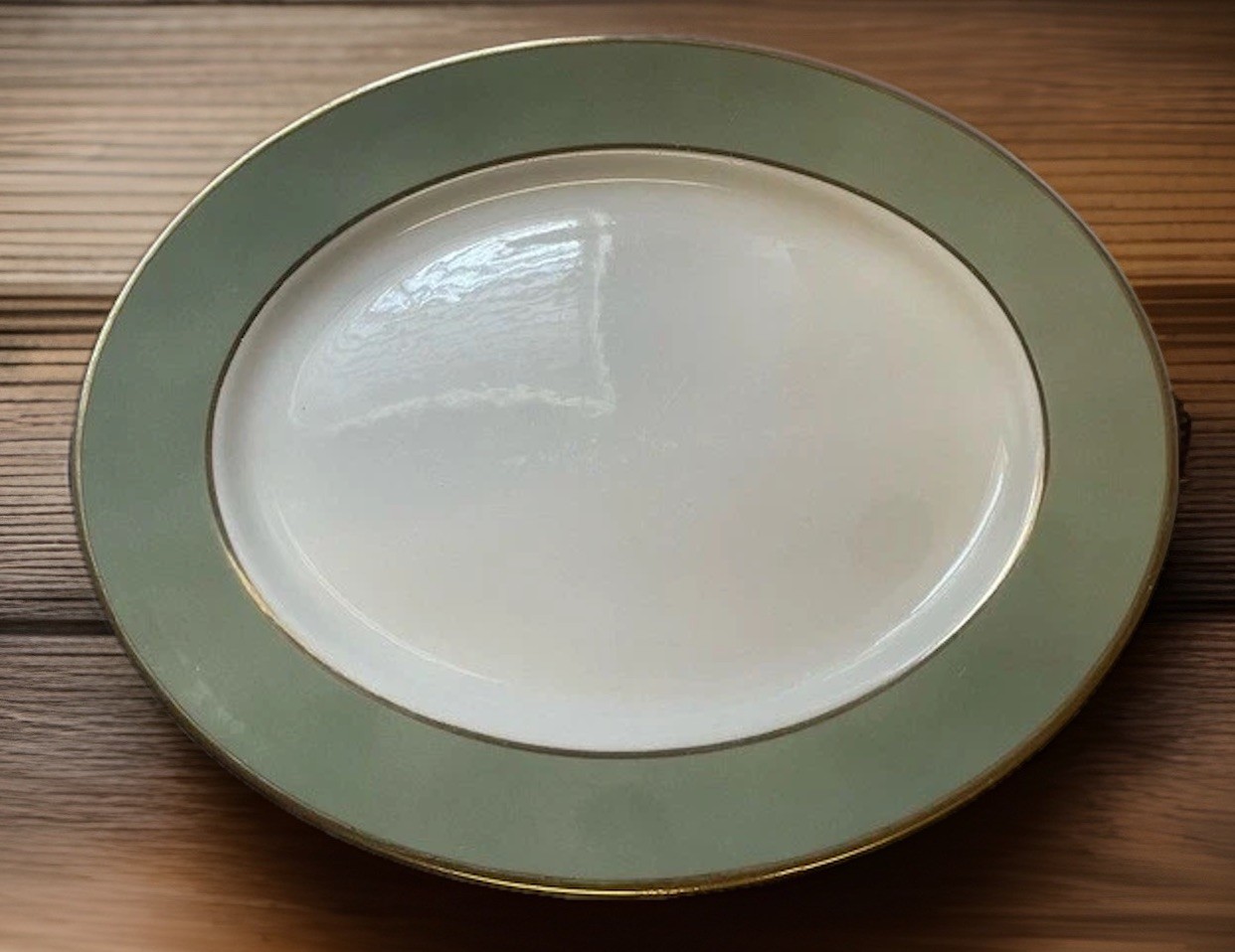 Franciscan Jasper Light Green Oval Serving Platter 12" Gold Trim Fine China