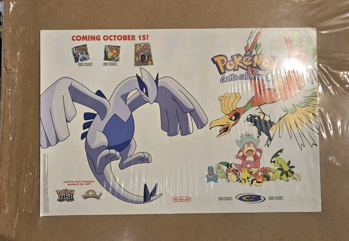 Vintage Pokemon Gold And Silver Instore Release Date Poster 22" x 14 1/2"