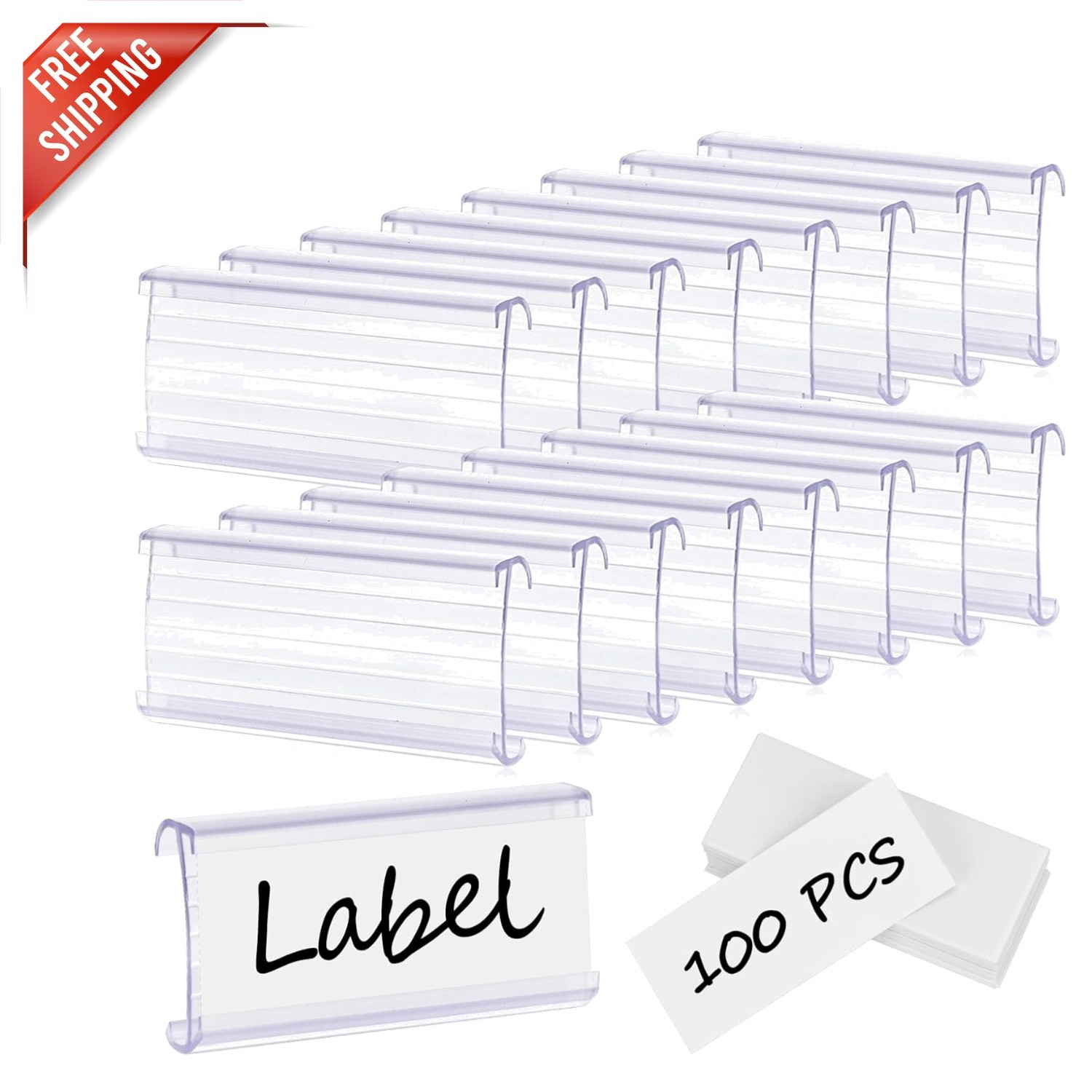 Durable 100 Pcs Shelf Label Holders with Paper Inserts for 1-1/4 Inch Shelves