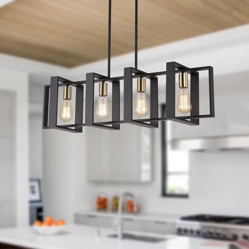 35.4" Kitchen Island Lighting Fixture, Dining Room Chandeliers 4 Lights Black
