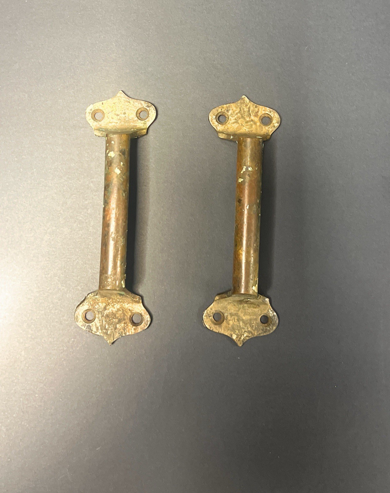 Antique Pair Brass Pull Door Drawer Cabinet Workshop Kitchen Restoration Project