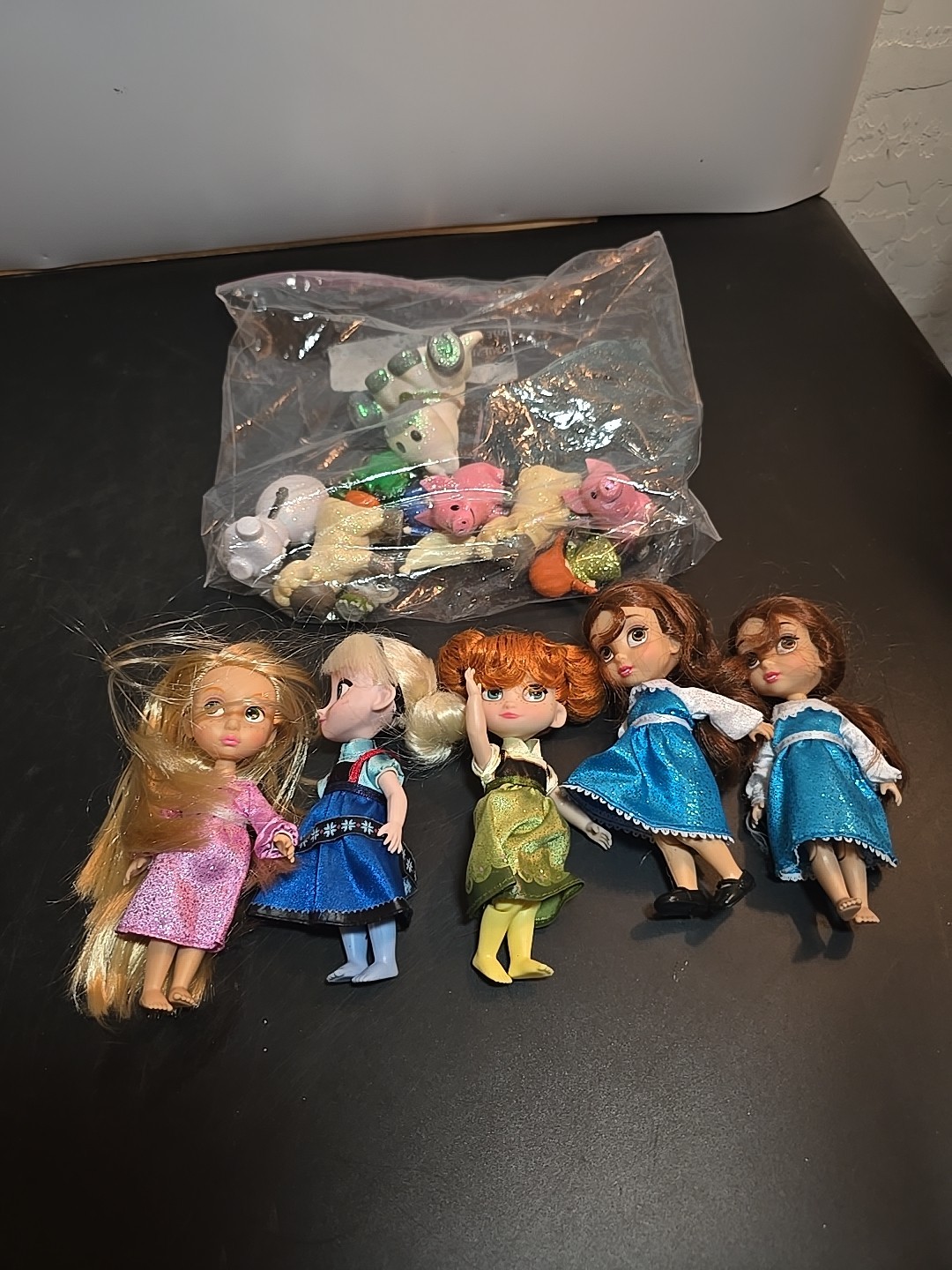 Disney Animators 5" Toddler Mini Dolls lot Elsa Anna Belle Rapunzel Animals