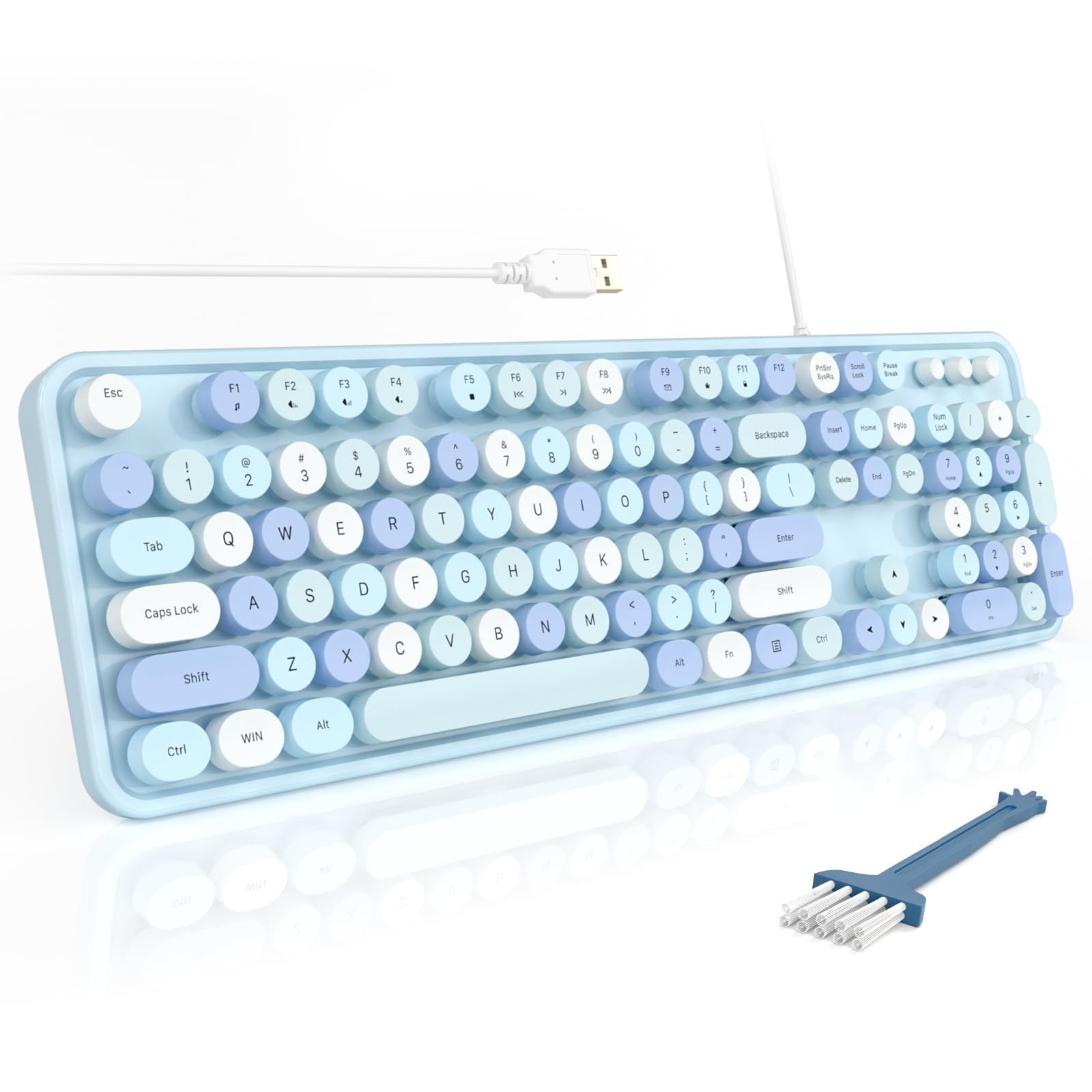 Computer Keyboard Wired USB Full Size Typewriter Blue Colorful Aesthetic