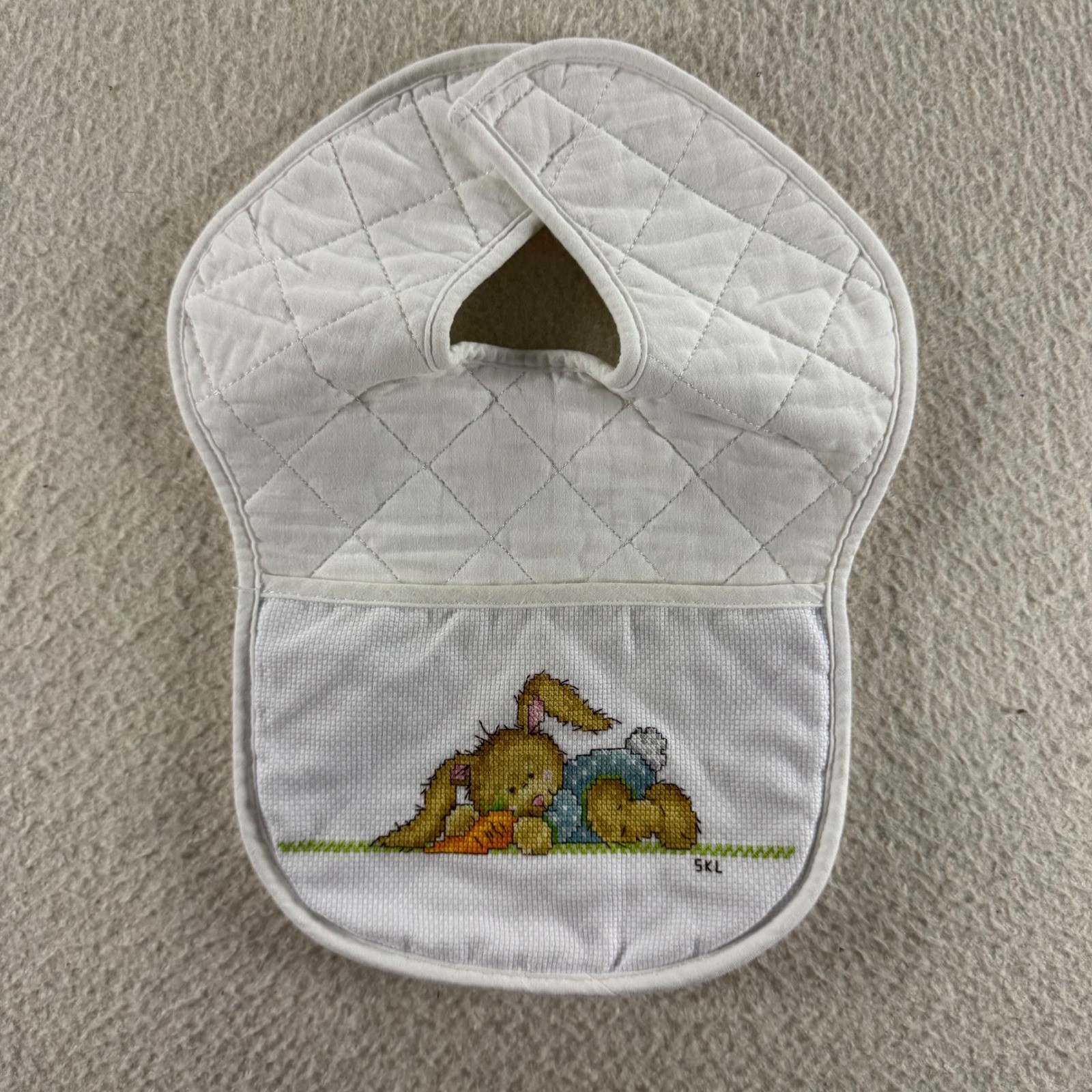 Cross Stitch Easter Bunny Baby Toddler Bib Handmade Embroidered SKL Quilted