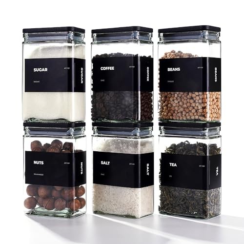  26 oz Glass Storage Jars with Bamboo Lid, set of 6, glass canisters with Black