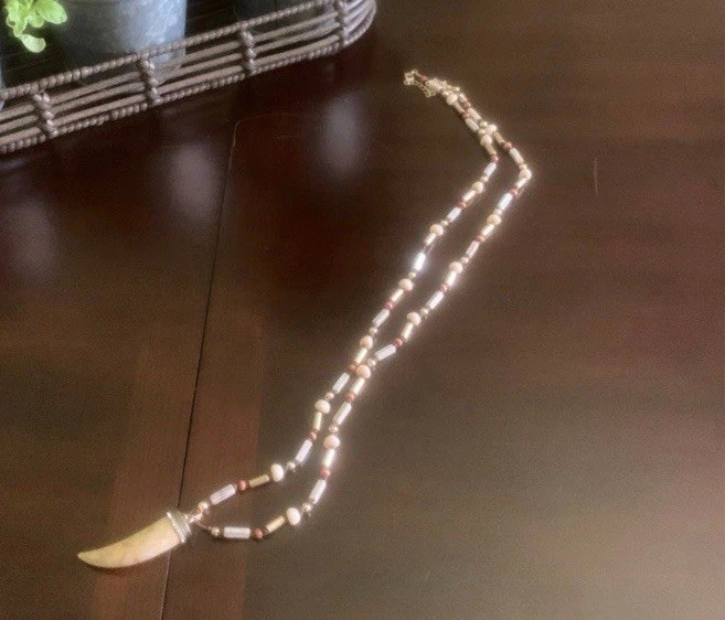 Beaded Horn Necklace Brown And Crème Bohemian Style Jewlery