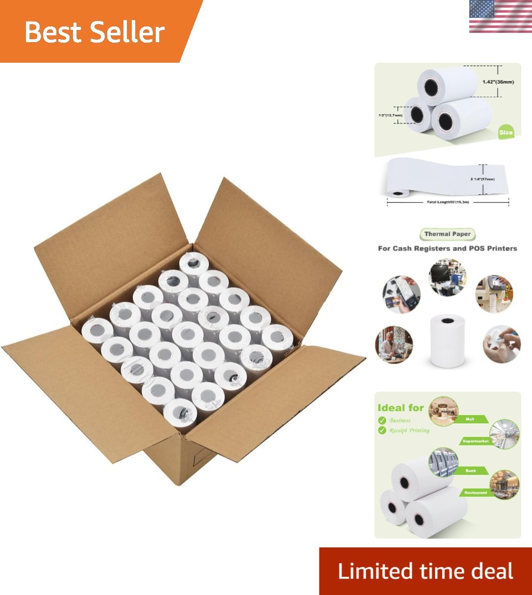 High-Quality 50 Rolls of 2.25" Thermal Paper - Fade Resistant for Seamless Sales