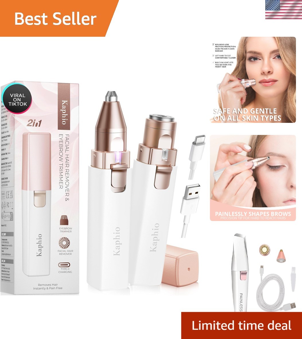 2 in 1 Painless Facial Hair Remover with LED Light - Perfect for Sensitive Skin