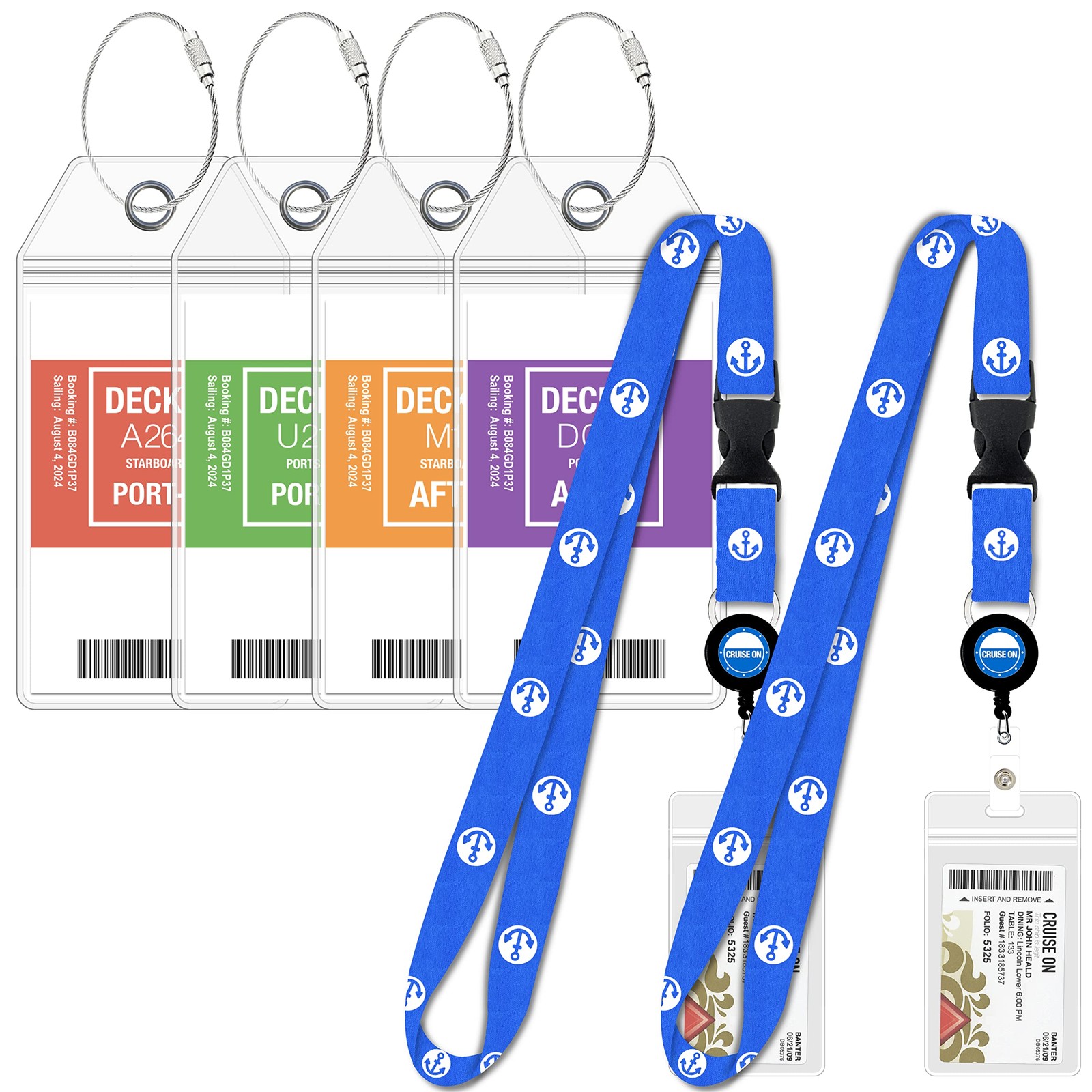 Carnival Cruise Luggage Tag Holders (4 Pack) & Lanyards (2 Pack), Large, Clea...