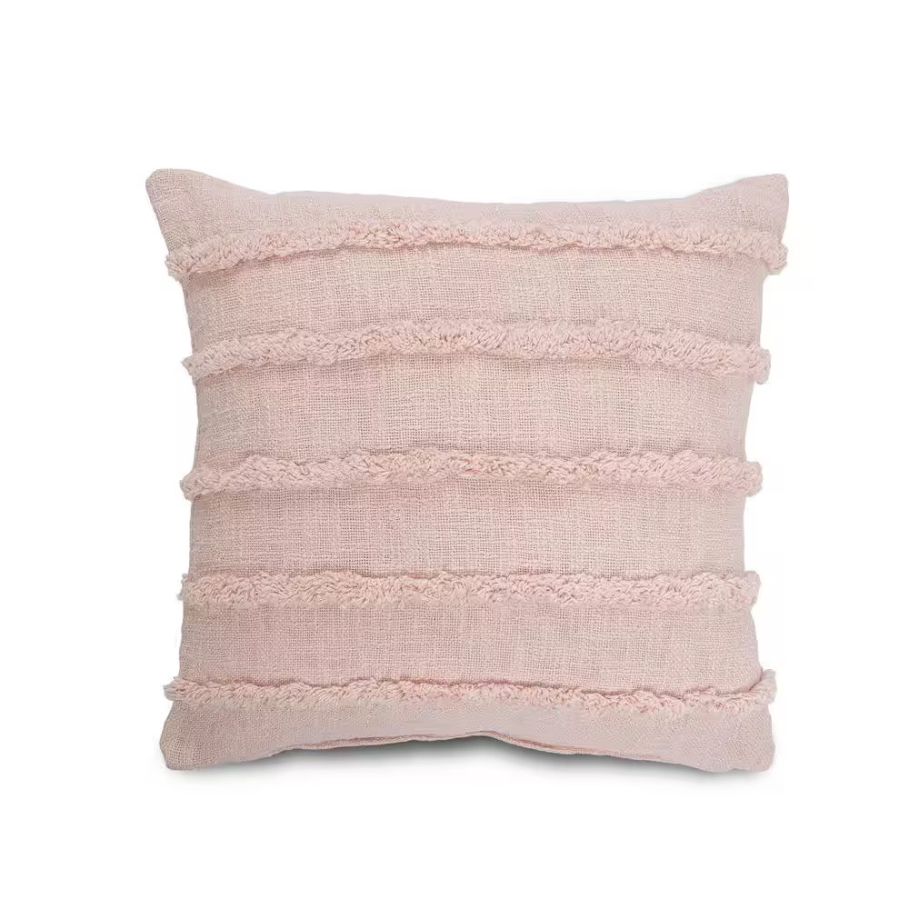 Striped Blush Pink over Tufted Solid 20 In. X 20 In. Indoor Throw Pillow