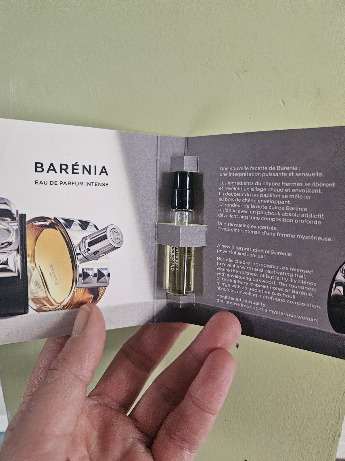 Hermes Barenia perfume spray 2 ml .06 fl oz eau de parfum vial with card