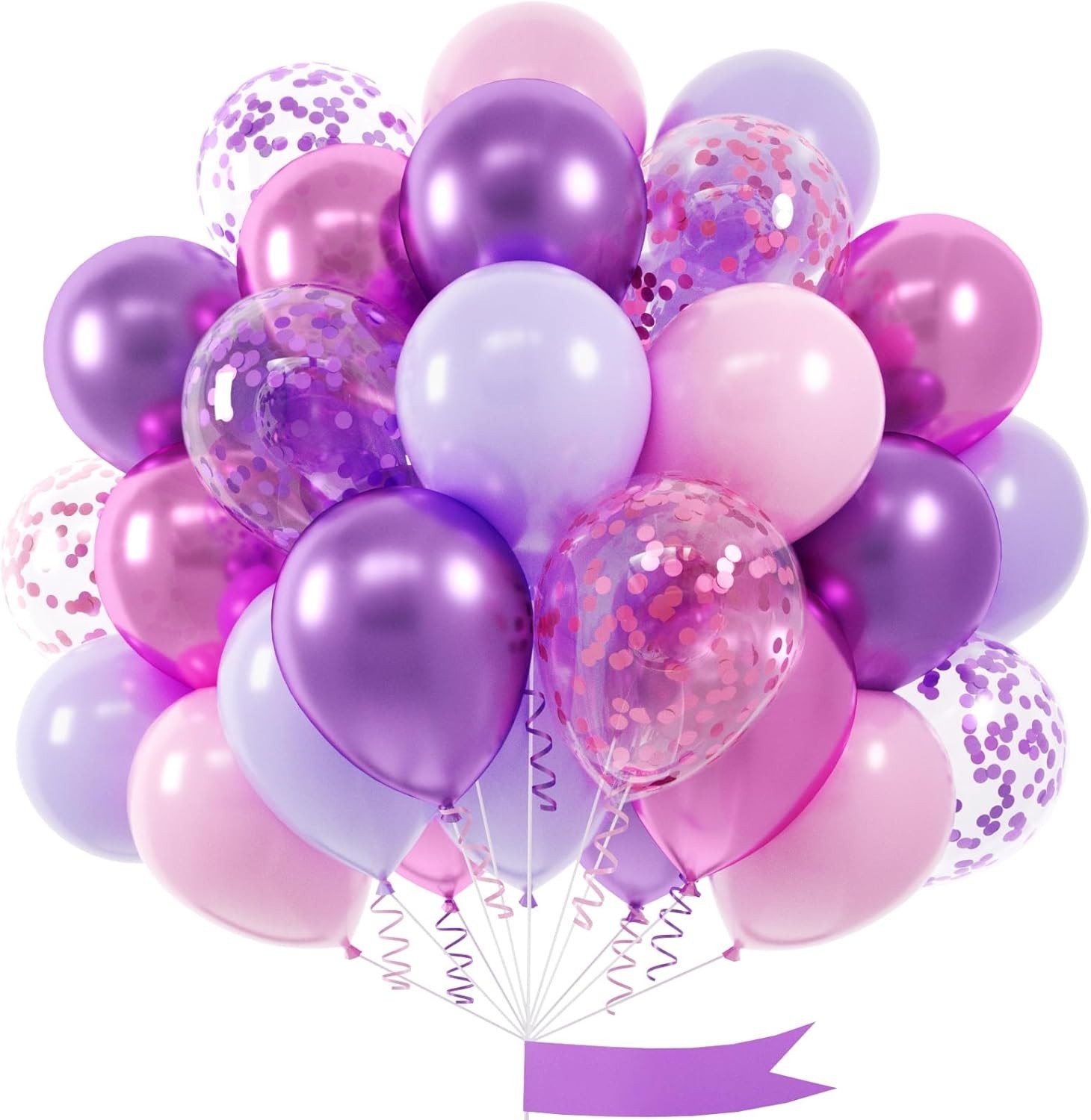 Pink and Purple Balloon, 60 Pcs 12 Inches Metallic Purple Pink Confetti Party