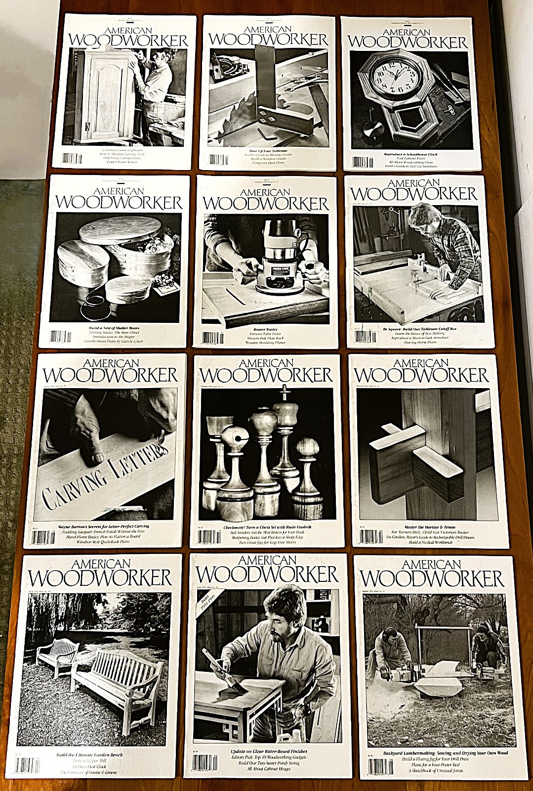 Lot of 12 Issues of American Woodworker Magazines Vintage 1989-1990-1991 - Nice