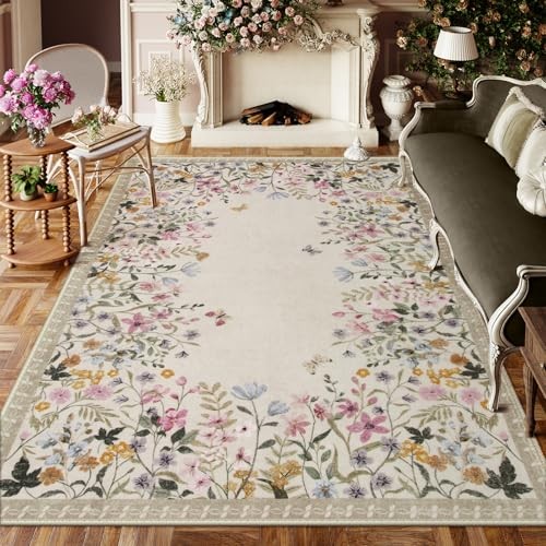  Washable 6x9 Area Rugs, Large Living Room Rug, Non-Slip Soft Floral Rugs for 