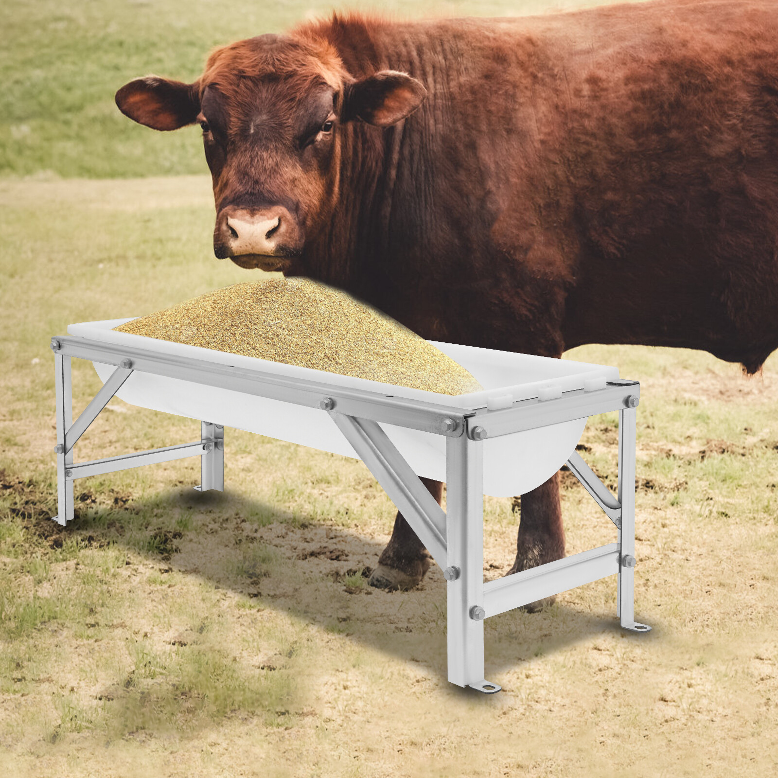 9.25Gal/35L Large Capacity Feeder Feed Trough Backyard Poultry Supplies w/ Stand