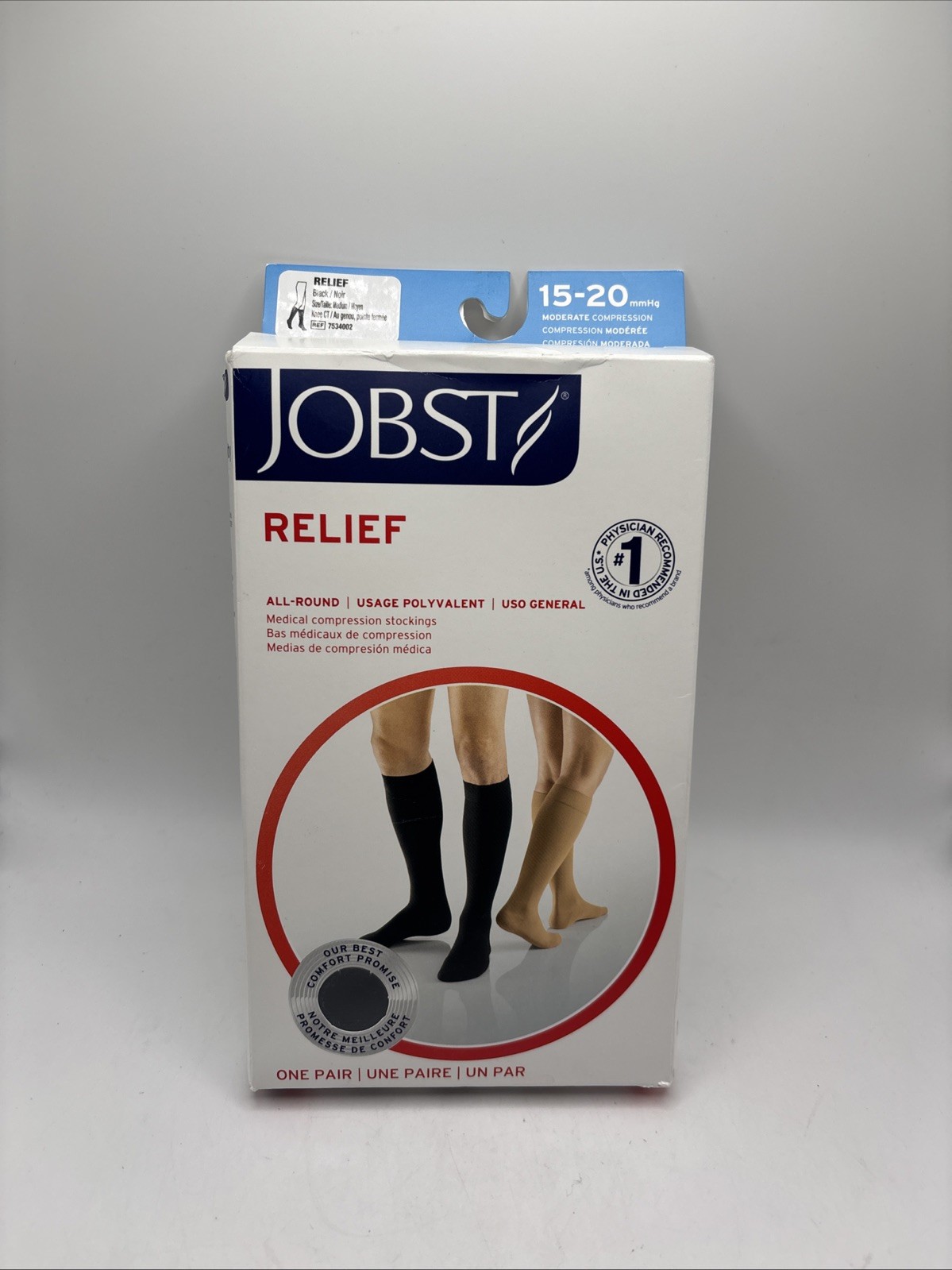 JOBST Relief Knee High Compression Socks 15-20 mmHg Closed Toe Black Medium