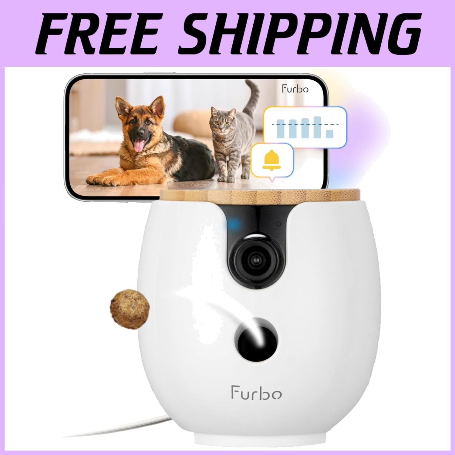 Mini 360° Pet Cam - Smart Alerts, Night Vision, Treat Toss