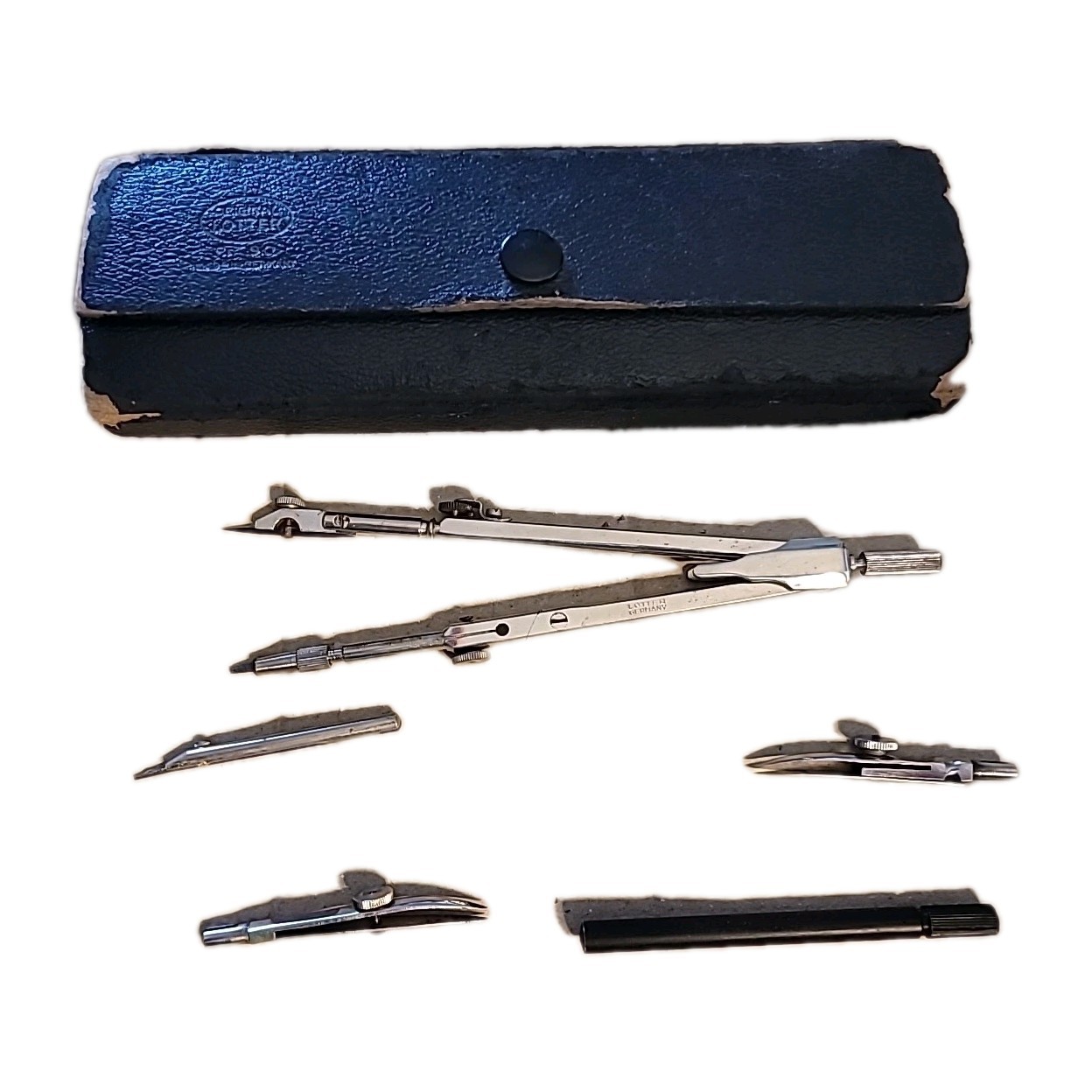 Original Lotter German Stainless Steel Drafting Compass Tool Case FN 90 Vintage