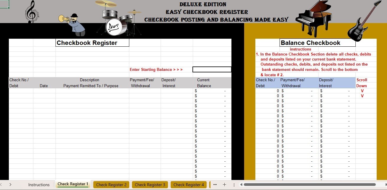 Checkbook Register Excel Spreadsheet, For PC or Android + FREE Budget Template