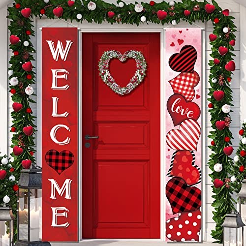 2 Pcs Valentine's Day Door Banner Decoration Valentine Hanging Front Porch 