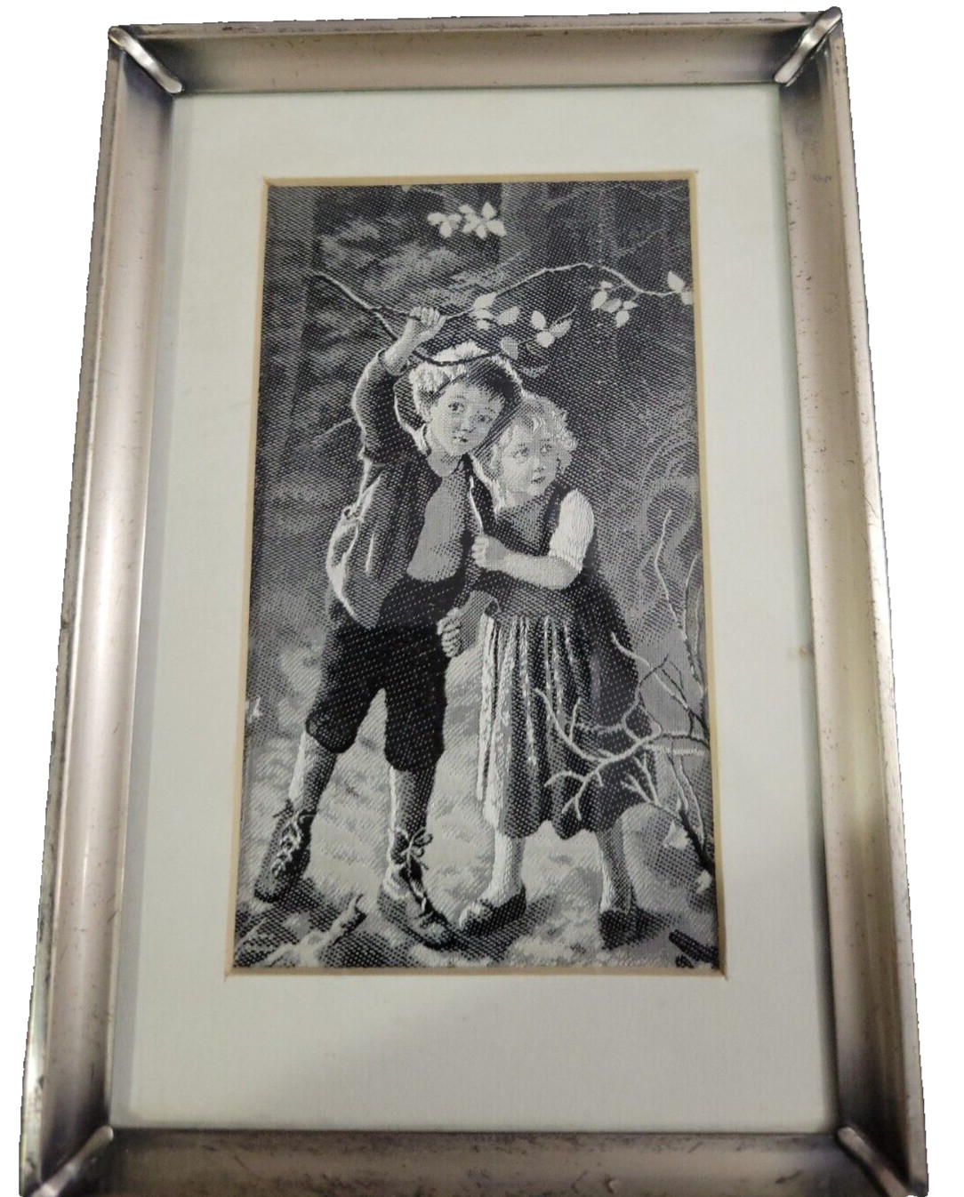  Mini Silk Tapestry LOST IN THE WOODS Stevengraph Neyret Freres 6x4in Framed 