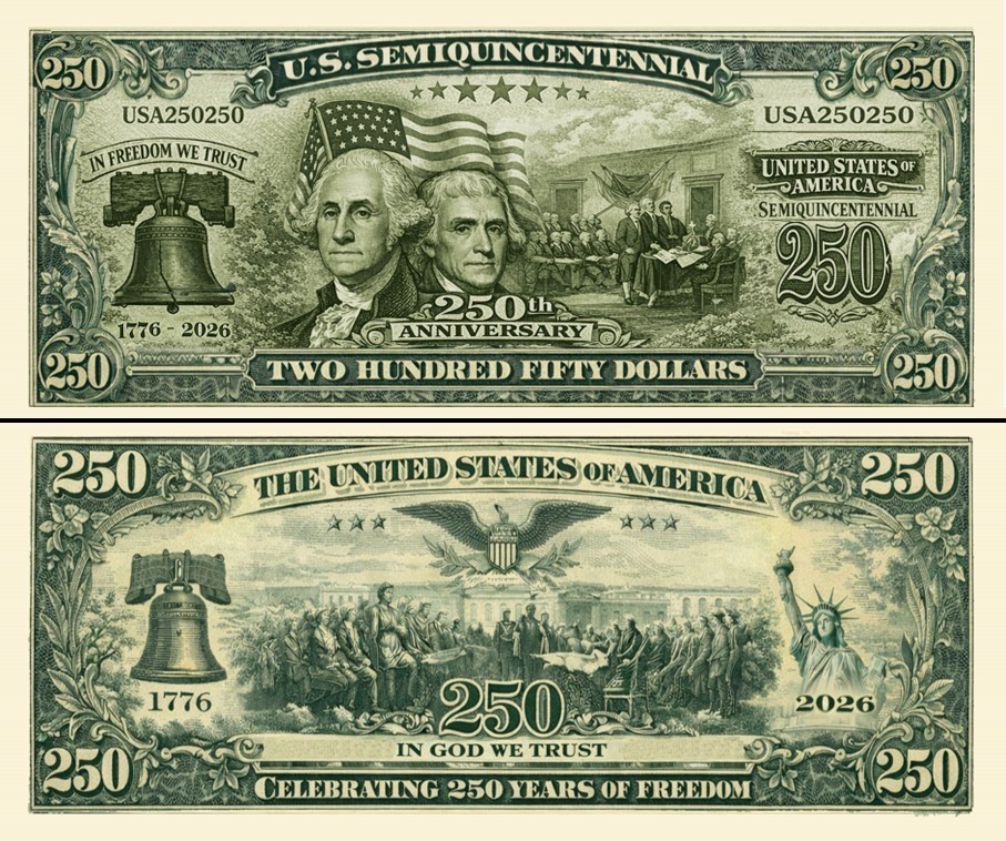 OUR 250th SEMIQUINCENTENNIAL NOVELTY NOTE AND BILL  (100 Each