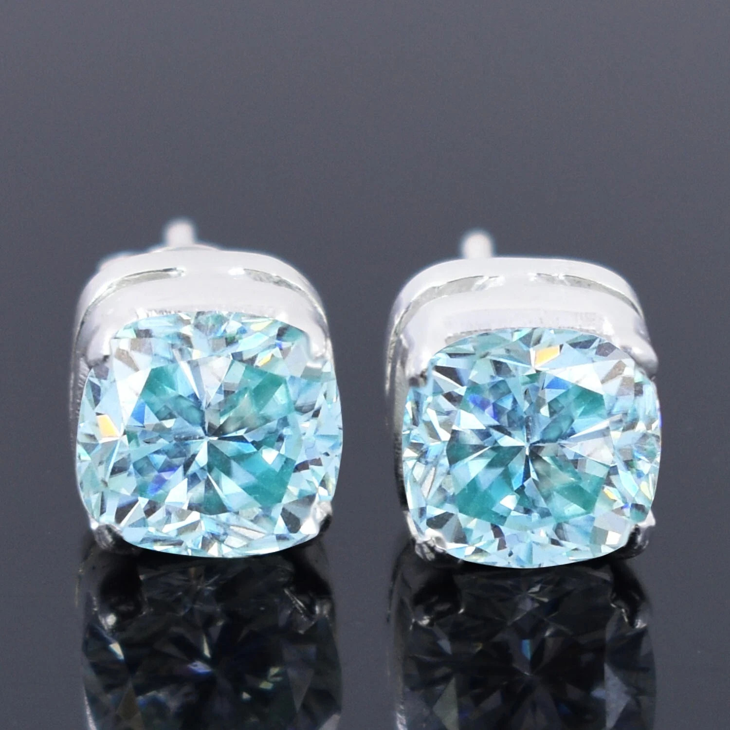 4 Ct Treated Certified Blue Diamond Solitaire Stud Earrings, 925 Sterling Silver