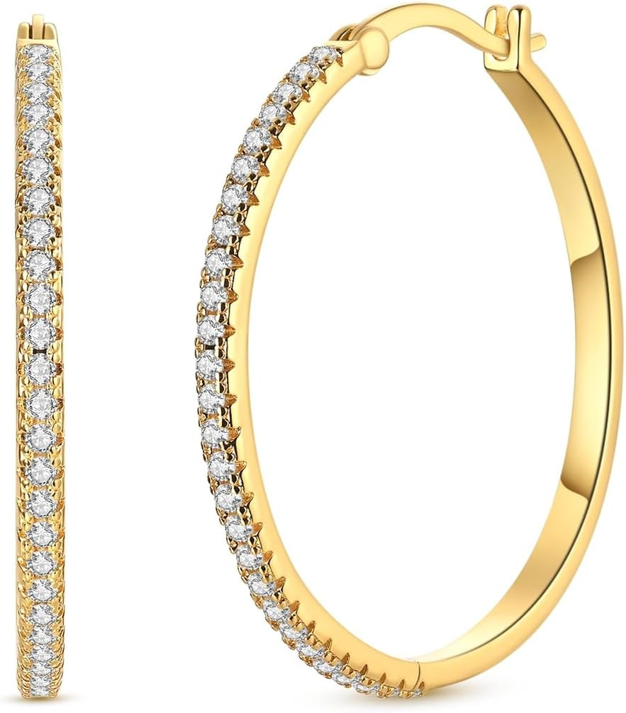 925 Sterling Silver Hoop Earrings for Women 14K Gold Plated Hoop Earrings Lightw