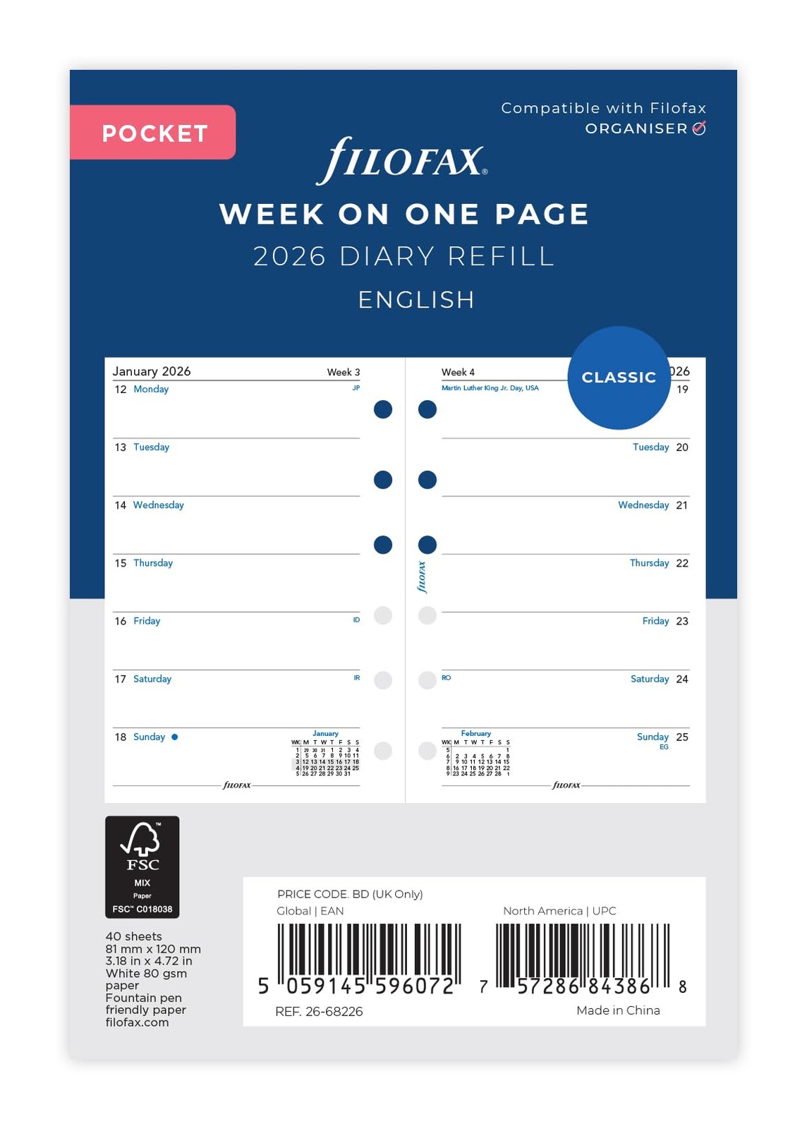 Pocket 2026 Diary Week Per Page English Calendar Organizer 2668226